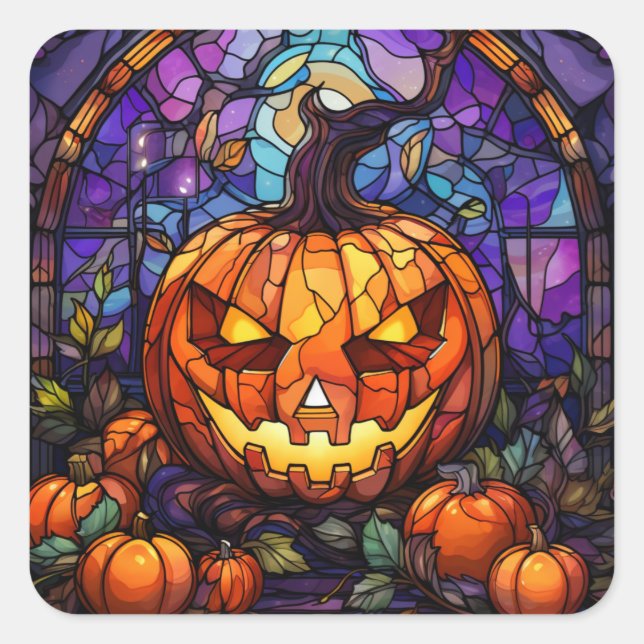 Sticker Carré Jack-o'-lanterne en verre tendu : Élégance Éffraya (Devant)