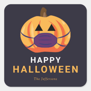Sticker Carré Jack o'lantern Masque Visage Joyeux Halloween mign
