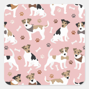 Sticker Carré Jack Russell Terrier Paws and Bones