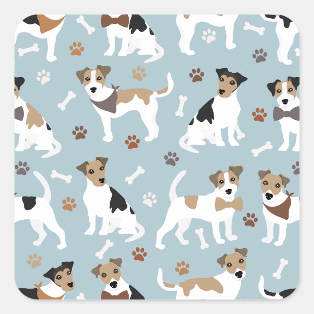 Sticker Carré Jack Russell Terrier Paws and Bones (Devant)