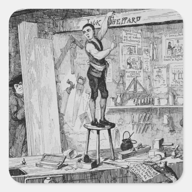 Sticker Carré Jack sculpte son nom sur une poutre dans la boutiq (Devant)