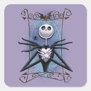 Sticker Carré Jack Skellington Cadre Web Spider