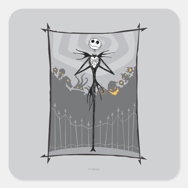 Sticker Carré Jack Skellington | Clôture du cimetière (Devant)