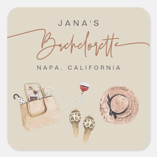 Sticker Carré JADE Bohemian Napa Vin Pays Bachelorette (Devant)