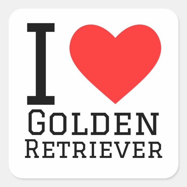 Sticker Carré J'adore golden retriever (Devant)