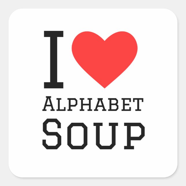 Sticker Carré J'adore la soupe alphabet (Devant)