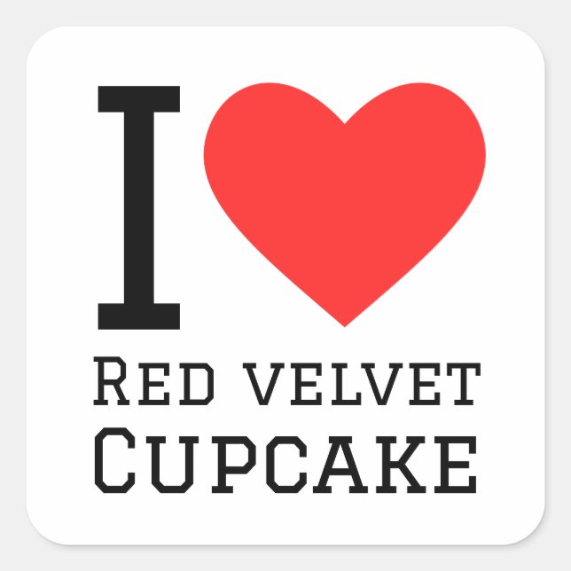 Sticker Carré J'adore le cupcake en velours rouge (Devant)