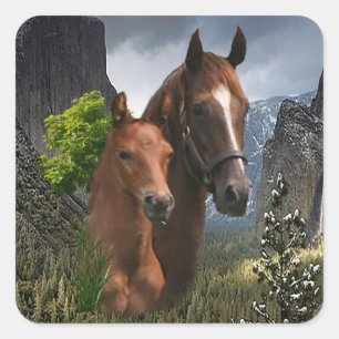 Sticker Carré J'adore les chevaux