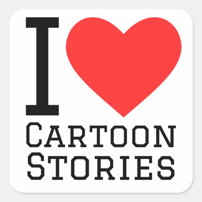 Sticker Carré J'adore les histoires de dessins animés (Devant)