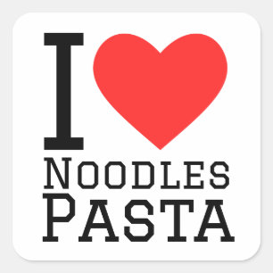 Sticker Carré J'adore les pâtes aux nouilles