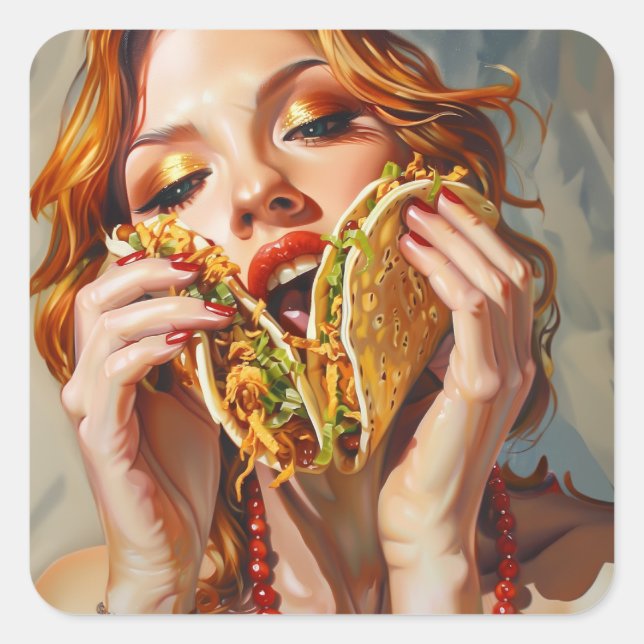 Sticker Carré J'adore les Tacos (Devant)