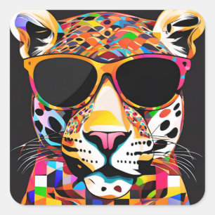 Sticker Carré Jaguar porte des lunettes de soleil