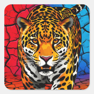 Sticker Carré Jaguar sur fond de terre fissurée