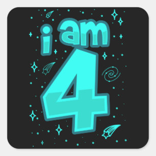Sticker Carré J'AI 4 ans 4e anniversaire Boy Space Anniversaire