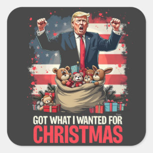 Sticker Carré J'Ai Ce Que Je Voulais Pour Noël Trump Père Noël