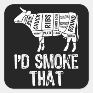 Sticker Carré J'Ai Fumé Que Vache BBQ Fumer Grillation Barbecue