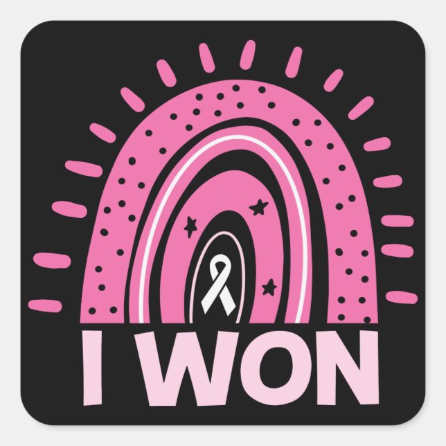 Sticker Carré J'ai gagné le cancer du sein survivant Pink Rainbo (Devant)