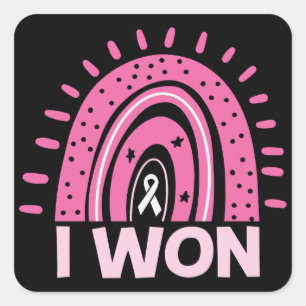 Sticker Carré J'ai gagné le cancer du sein survivant Pink Rainbo