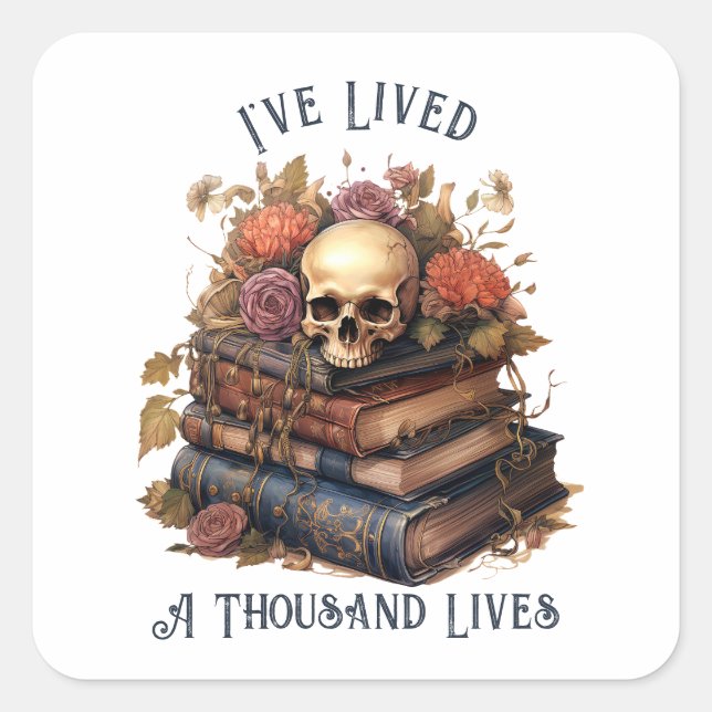 Sticker Carré J'Ai Vécu Mille Vies, Louveur De Livre (Devant)