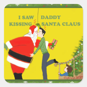 Sticker Carré J'ai vu Noël de baiser d'homosexuel du père noë