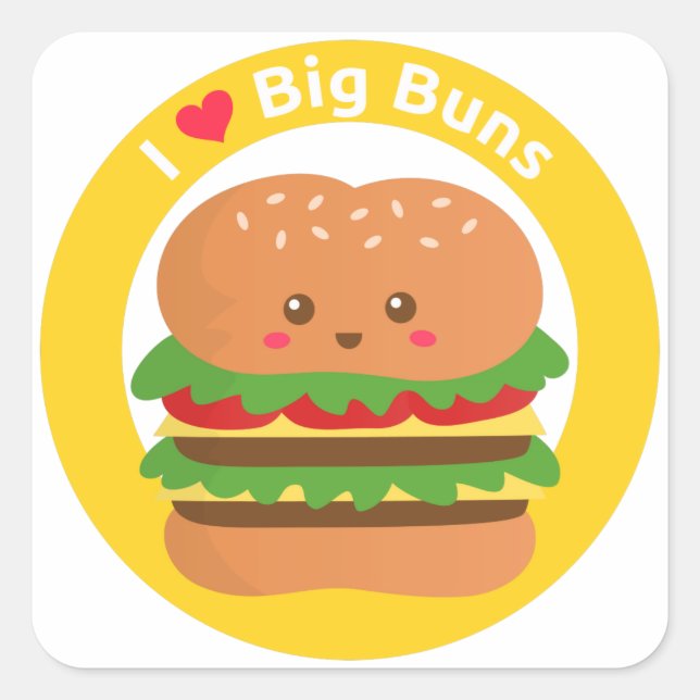 Sticker Carré J'aime de grands petits pains, grand hamburger de (Devant)