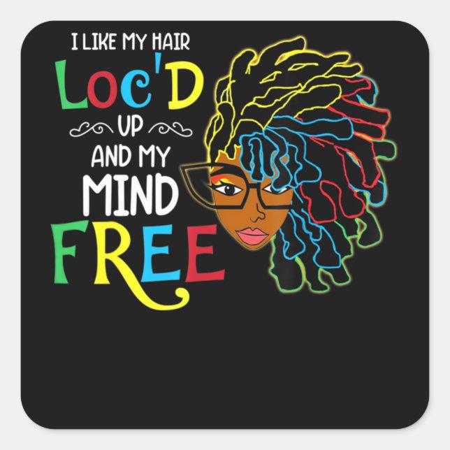 Sticker Carré J'Aime Hair Loc'd Up Black Women Anniversaire (Devant)