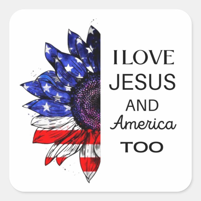 Sticker Carré J'aime Jésus et l'Amérique aussi (Devant)