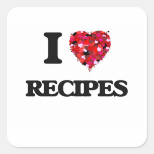 Sticker Carré J'aime la conception de nourriture de recettes