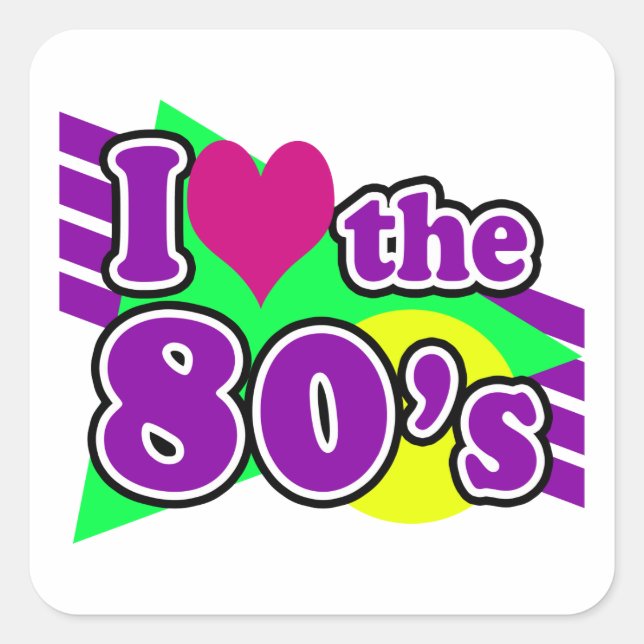 Sticker Carré J'aime la fête géométrique des années 80 Neon Eigh (Devant)