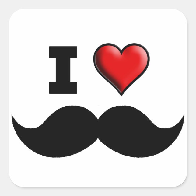 Sticker Carré J'aime la moustache (Devant)