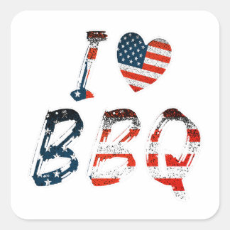 Sticker Carré J'aime le barbecue, patriotique américain
