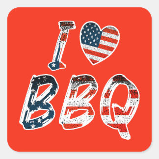Sticker Carré J'aime le barbecue, patriotique américain