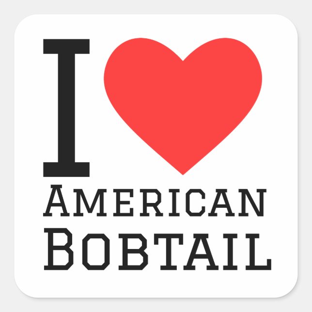 Sticker Carré J'aime le bobtail américain (Devant)