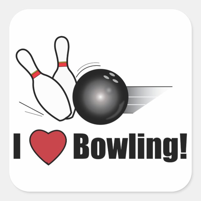 Sticker Carré J'Aime Le Bowling ! (Devant)