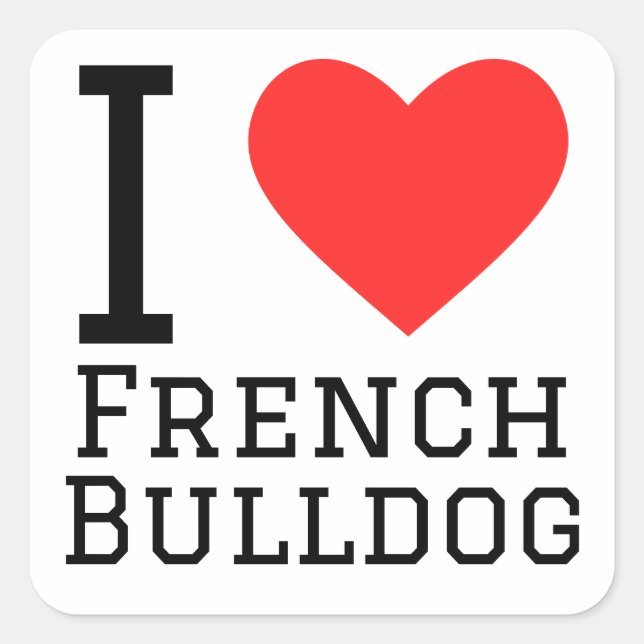 Sticker Carré J'aime le bulldog français (Devant)