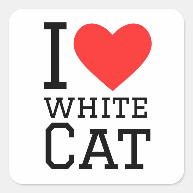 Sticker Carré J'aime le chat blanc (Devant)