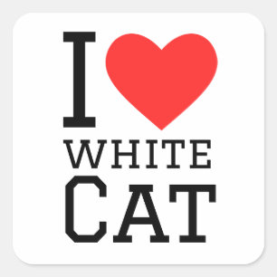 Sticker Carré J'aime le chat blanc
