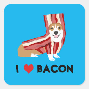 Sticker Carré J'aime le chien de Corgi de Bacon
