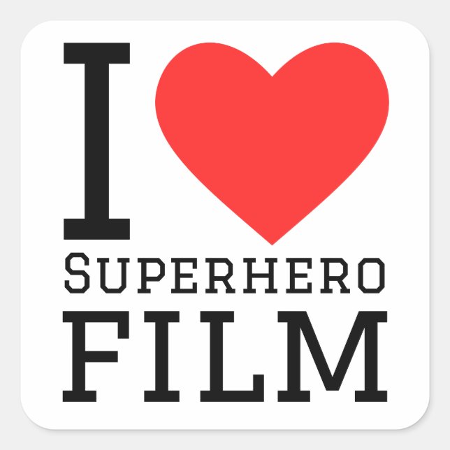 Sticker Carré J'aime le film super-héros (Devant)