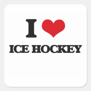Sticker Carré J'aime le hockey sur glace