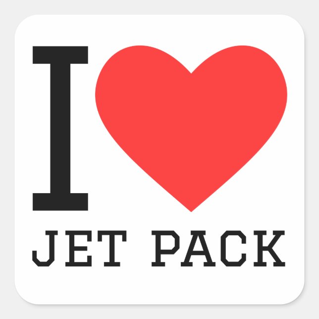 Sticker Carré J'aime le jet pack (Devant)