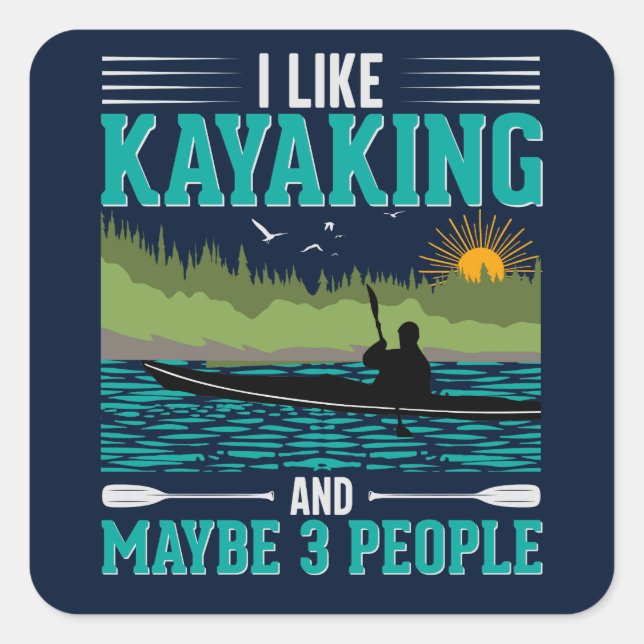 Sticker Carré J'Aime Le Kayak Plus Que Les Gens (Devant)