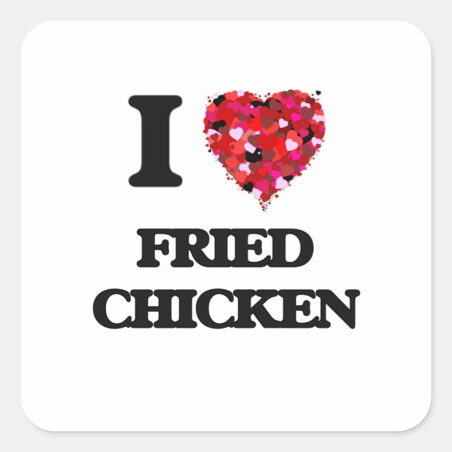 Sticker Carré J'aime le poulet frit (Devant)