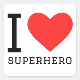 Sticker Carré J'aime le super-héros