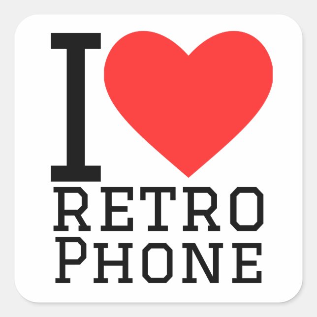 Sticker Carré J'aime le téléphone rétro (Devant)