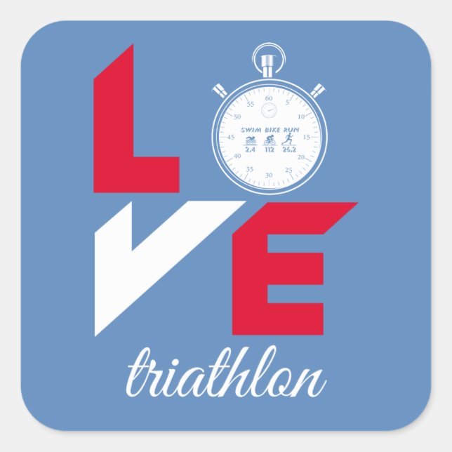 Sticker Carré J'aime le triathlon (Devant)