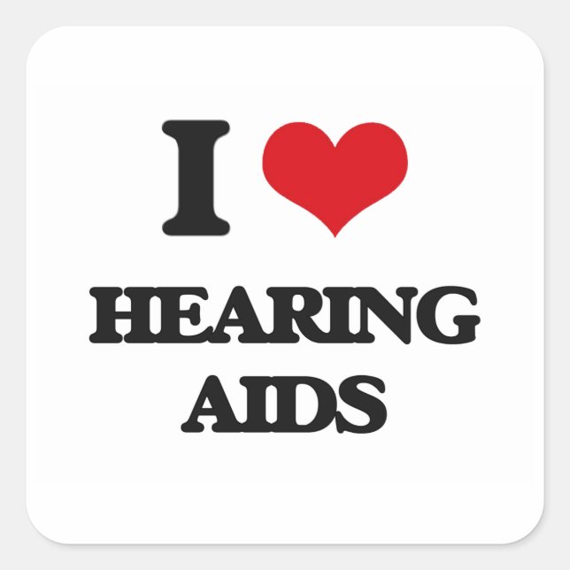 Sticker Carré J'aime les aides auditives (Devant)