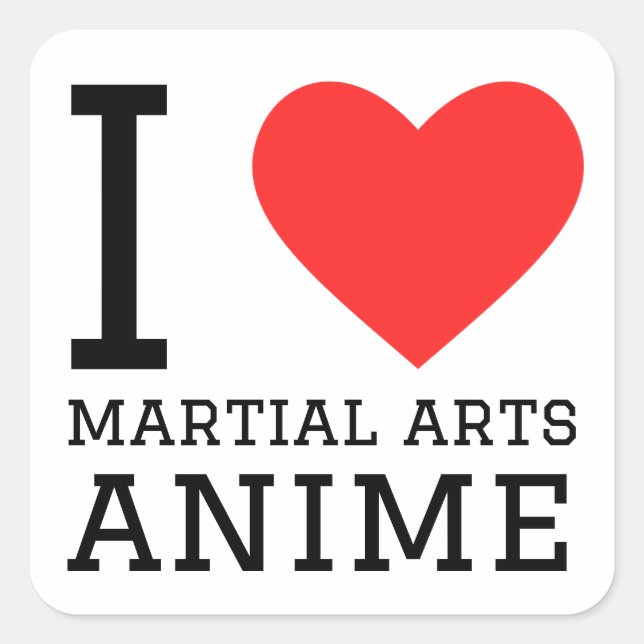 Sticker Carré J'aime les arts martiaux anime (Devant)