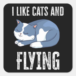Sticker Carré J'aime les chats et les cadeaux volants