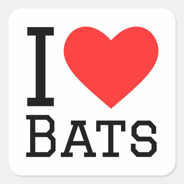 Sticker Carré J'aime les chauves-souris (Devant)